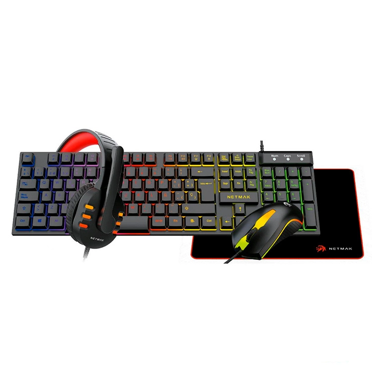Combo Netmak Gamer 4 en 1 Teclado Mouse Auricular Pad Art.NM-GC479